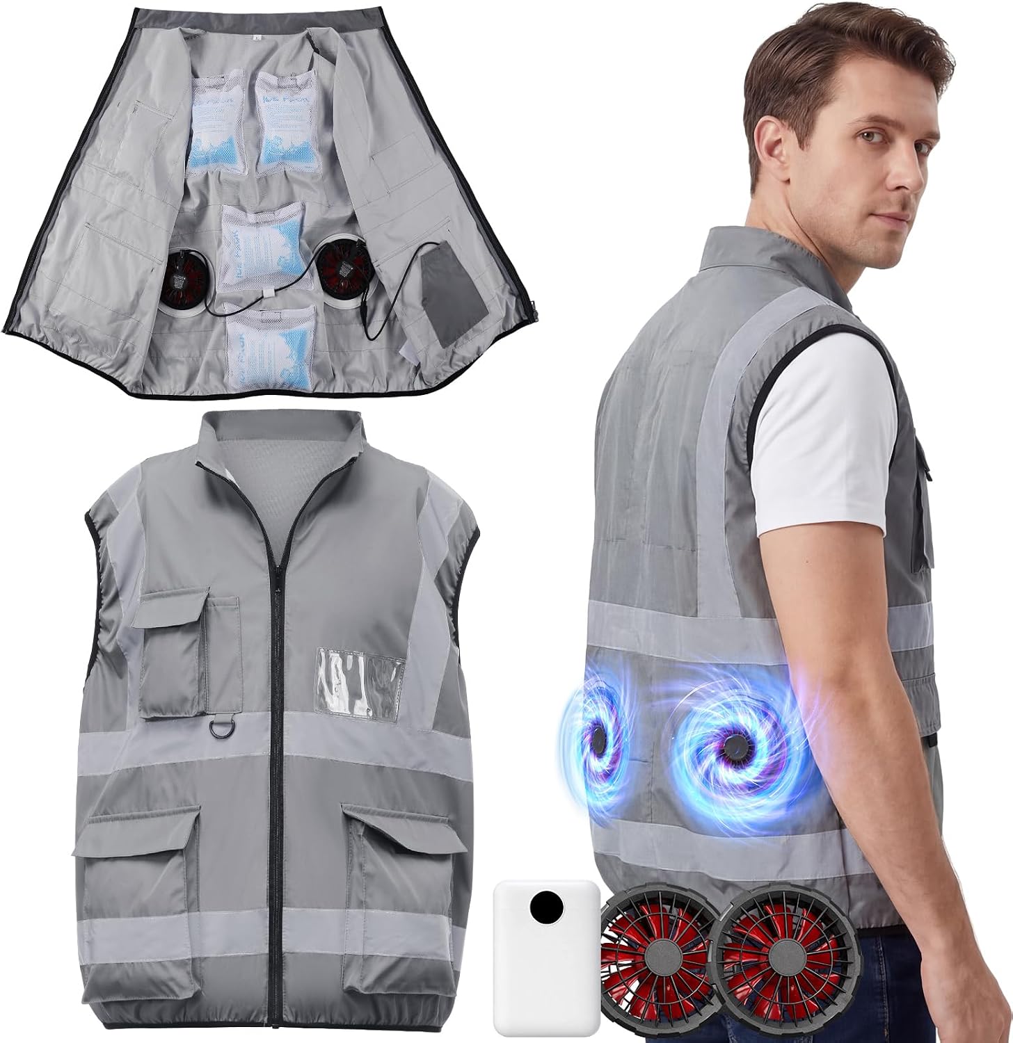 Cooling Vest Jacket with 2 Fans 10000mah Battery Pack for Men Women Air Conditioner Vests Jacket with 20 Ice Bag
