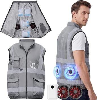 Cooling Vest Jacket with 2 Fans 10000mah Battery Pack for Men Women Air Conditioner Vests Jacket with 20 Ice Bag