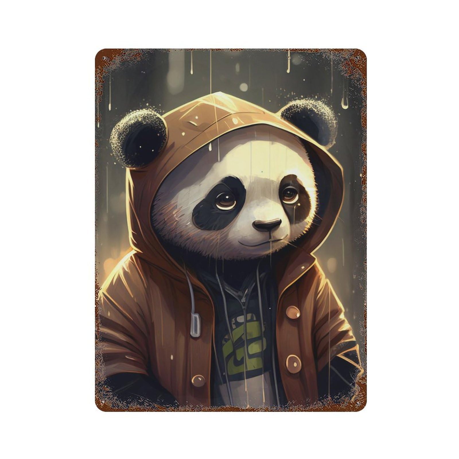 Panda Manga Anime Decorative Tin Sign 15.7"x11.8", for Cafe, Home Bar And Lounge Decor, Decorative Metal Wall Art