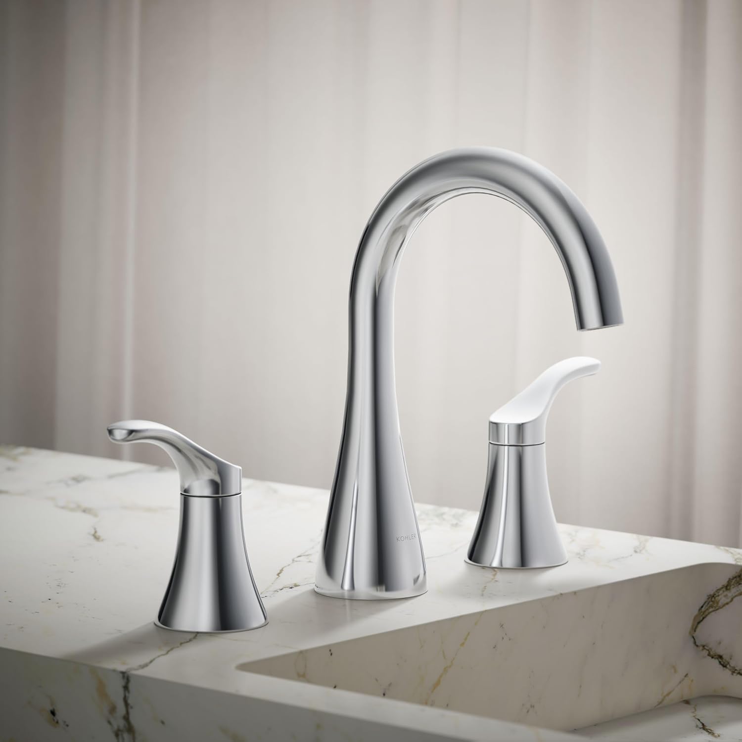 KOHLER K-27390-4-CP Simplice® Widespread Bathroom Sink Faucet, Bathroom Faucets with Two Lever Handles and Clicker Drain, 1.2 GPM, Polished Chrome