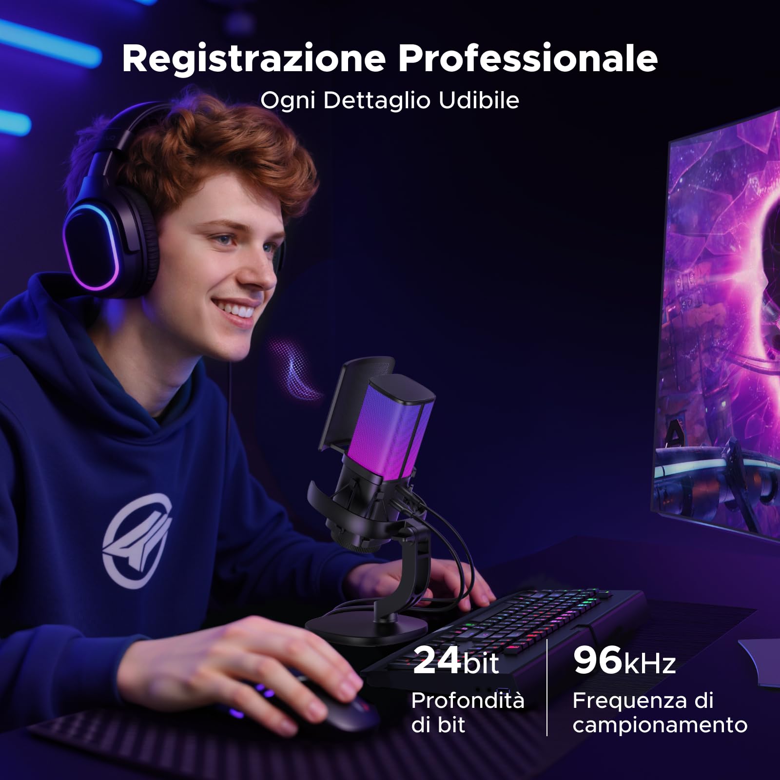 UGREEN Microfono Gaming USB con Effetti di Illuminazione RGB 24bit 96kHz Riduzione del Rumore DSP Adatto Per la Registrazione il Gioco Lo Streaming Live e i Podcast Compatibile con PS5 PS4 Laptop