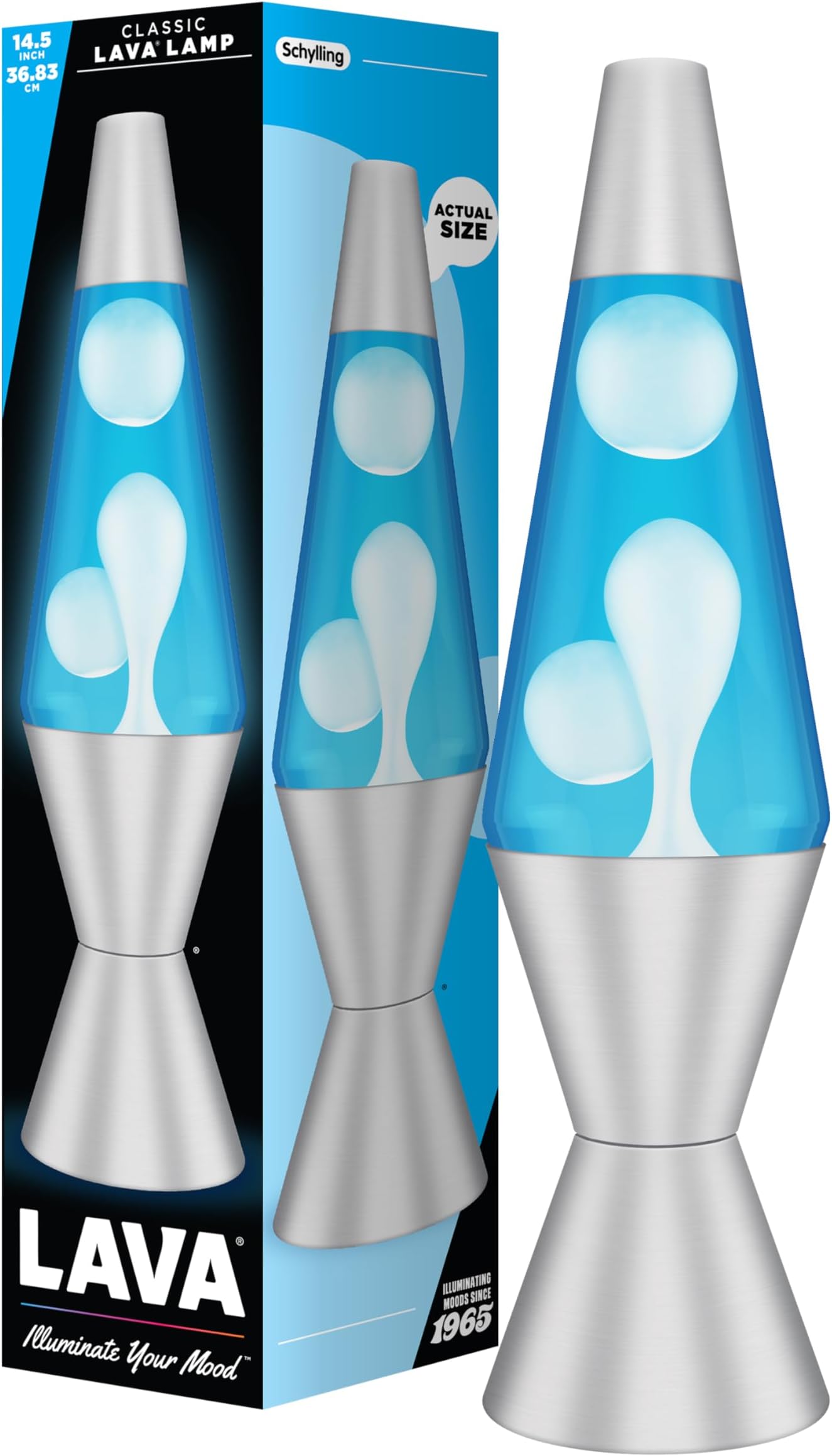 Lava Lamp 2103, White Wax, Blue Liquid, Silver Base and Cap, Original 14.5 inch LAVA® Motion Lamp to Illuminate Your Mood