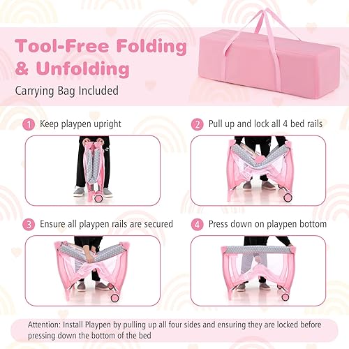 Miniatura 5 de BABY JOY 3 en 1 portátil Pack and Play con moisés, cuna de viaje convertible para bebé con cambiador, rueda de freno, Napper recién nacido con