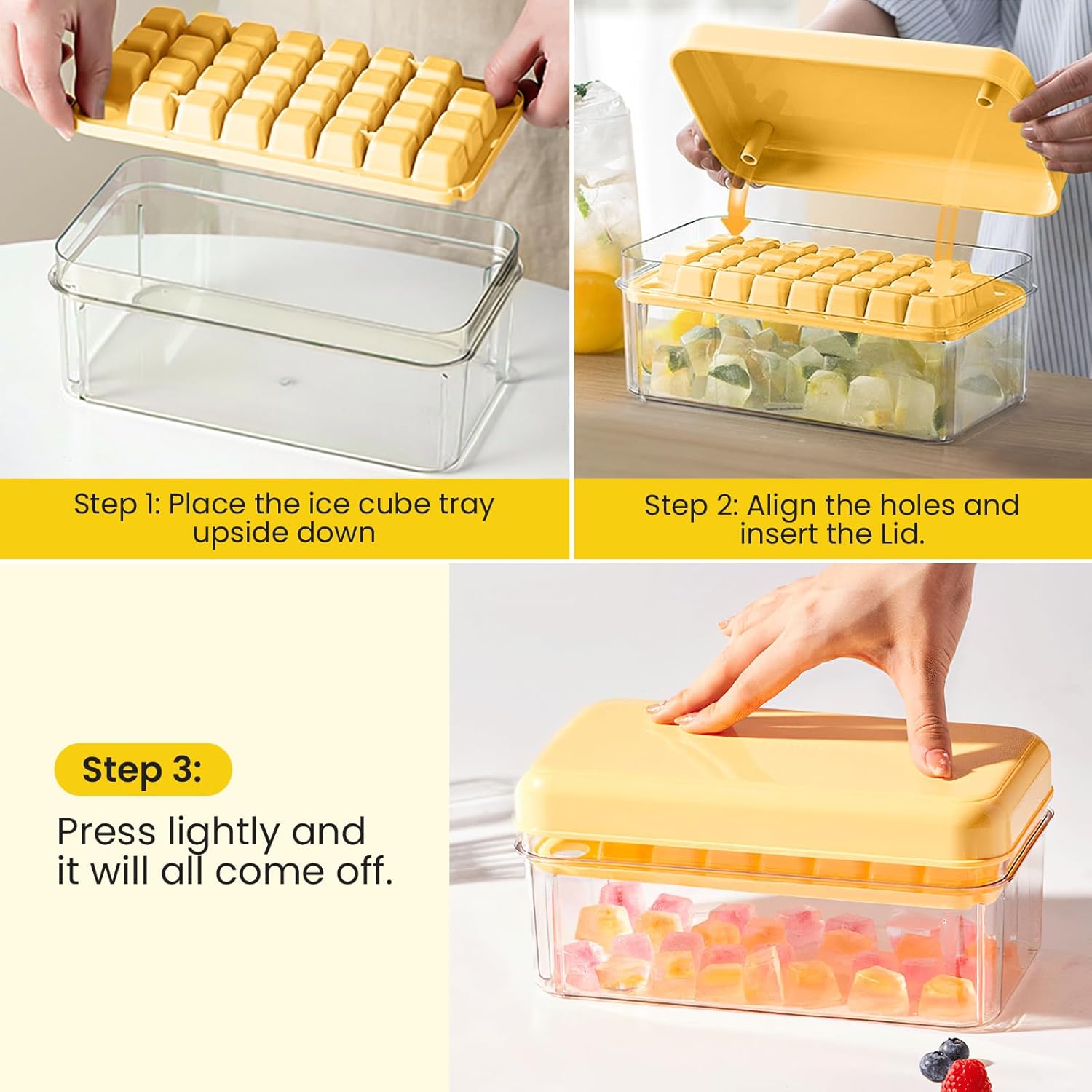 Ice Cube Tray with Lid and Bin, 60 pcs Ice Cubes Molds for Freezer, Ice Freezer Container, Ice Trays Kit with 2 Trays, Scoop & Ice Ball Molds, Flexible Trays, Ice Makers for Whiskey, Cocktail