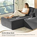 DURASPACE Cloud Modular Sectional Boneless Couches for Living Room, Corduroy U Shaped Sectional Sofa with Deep Seat, Oversized Minimalist Memory Foam Floor Couch, No Assembly Required (Gray)