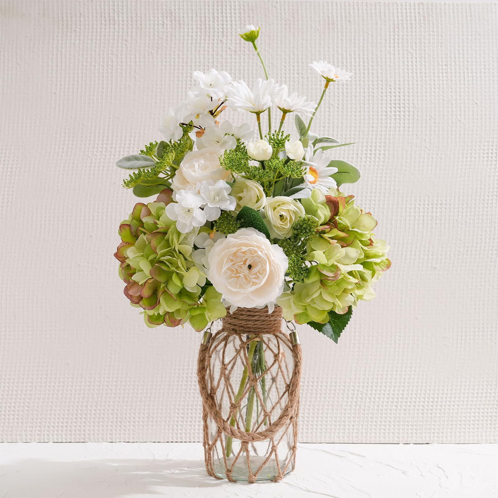 Artificial Flowers in Clear Vase, Faux Floral Arrangement for Home Décor