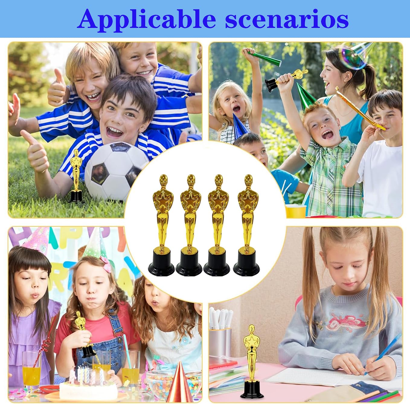Trofei,4 PCS Coppe e Trofei Calcio per Bambini,Trofeo Vincitore d'oro,Premiazione Sportiva,Coppa Plastica Placcata per Carnevale,Feste,Gala,Decorazione