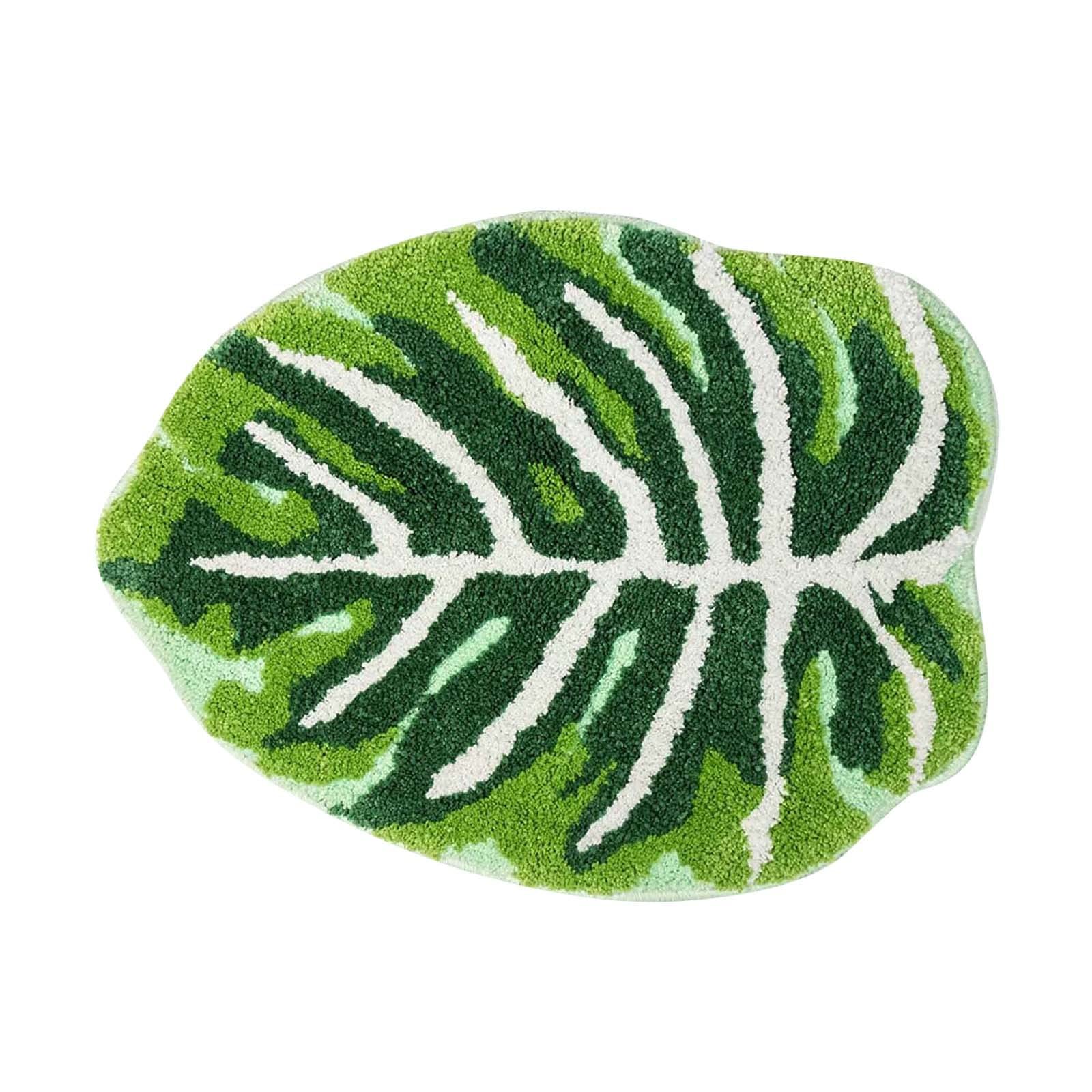 Bath Mat for Bathroom Green Boho Bathroom Rugs Non Slip Cute Leaves Small Bath Rug Soft Microfiber Blanket Throw (B, One Size)