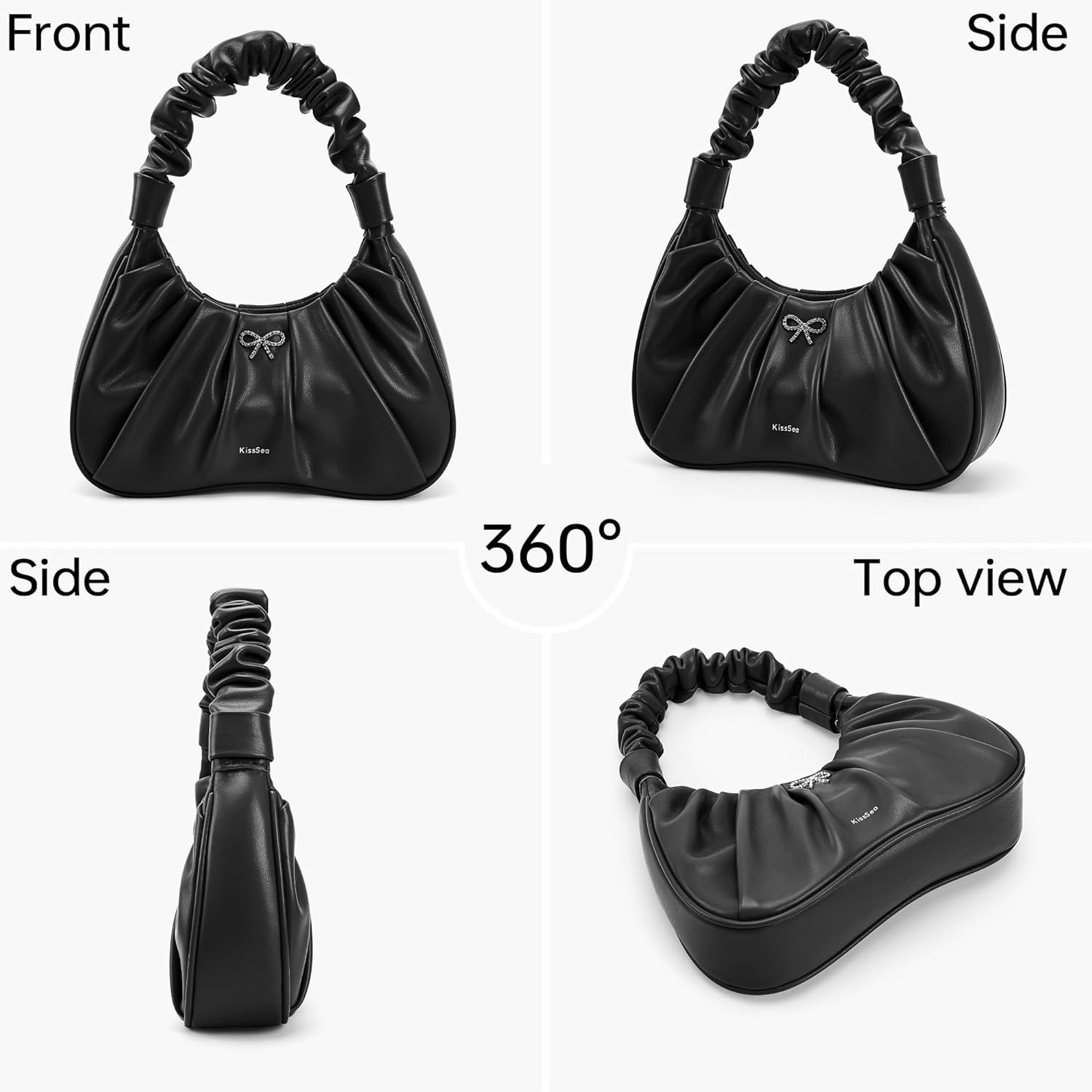 Women's Crescent Handbag Ruched Purse - Soft Leather Cute Shoulder Bag Mini Hobo