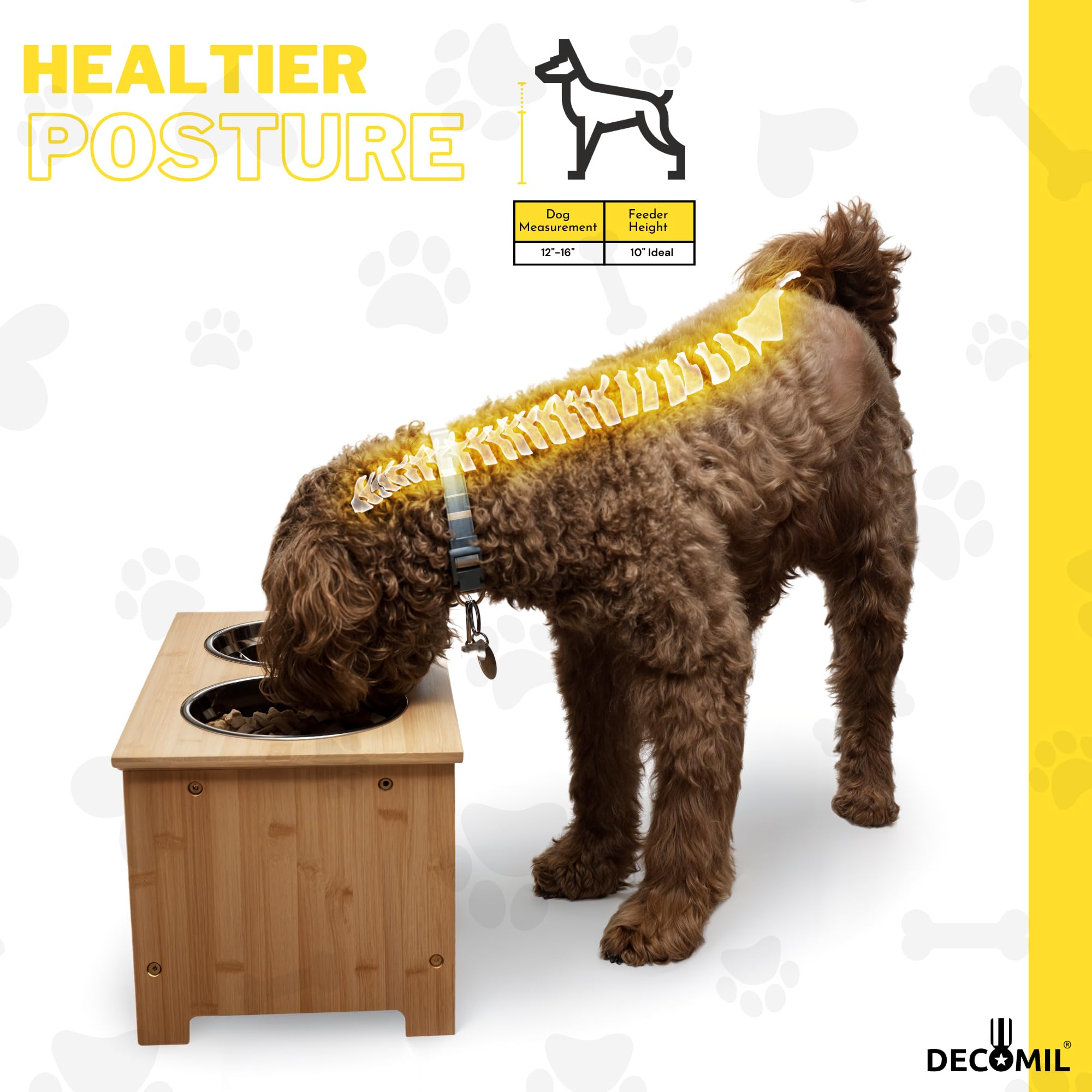 DECOMIL Raised Bowl Stand for Medium Sized Dogs, Elevated Feeding Station, Bamboo Stand With Food Bowls