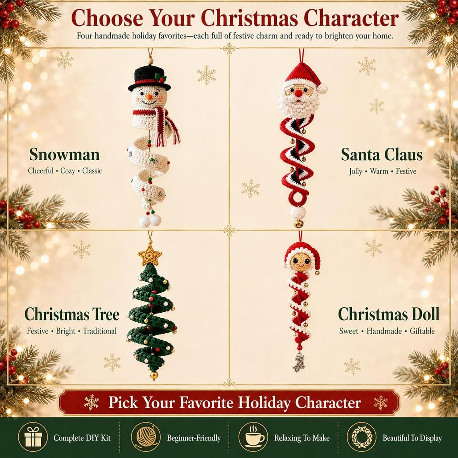 WEIWOGU Häkeln Sie Schneemann Spiralornament DIY Kit (4PCS)