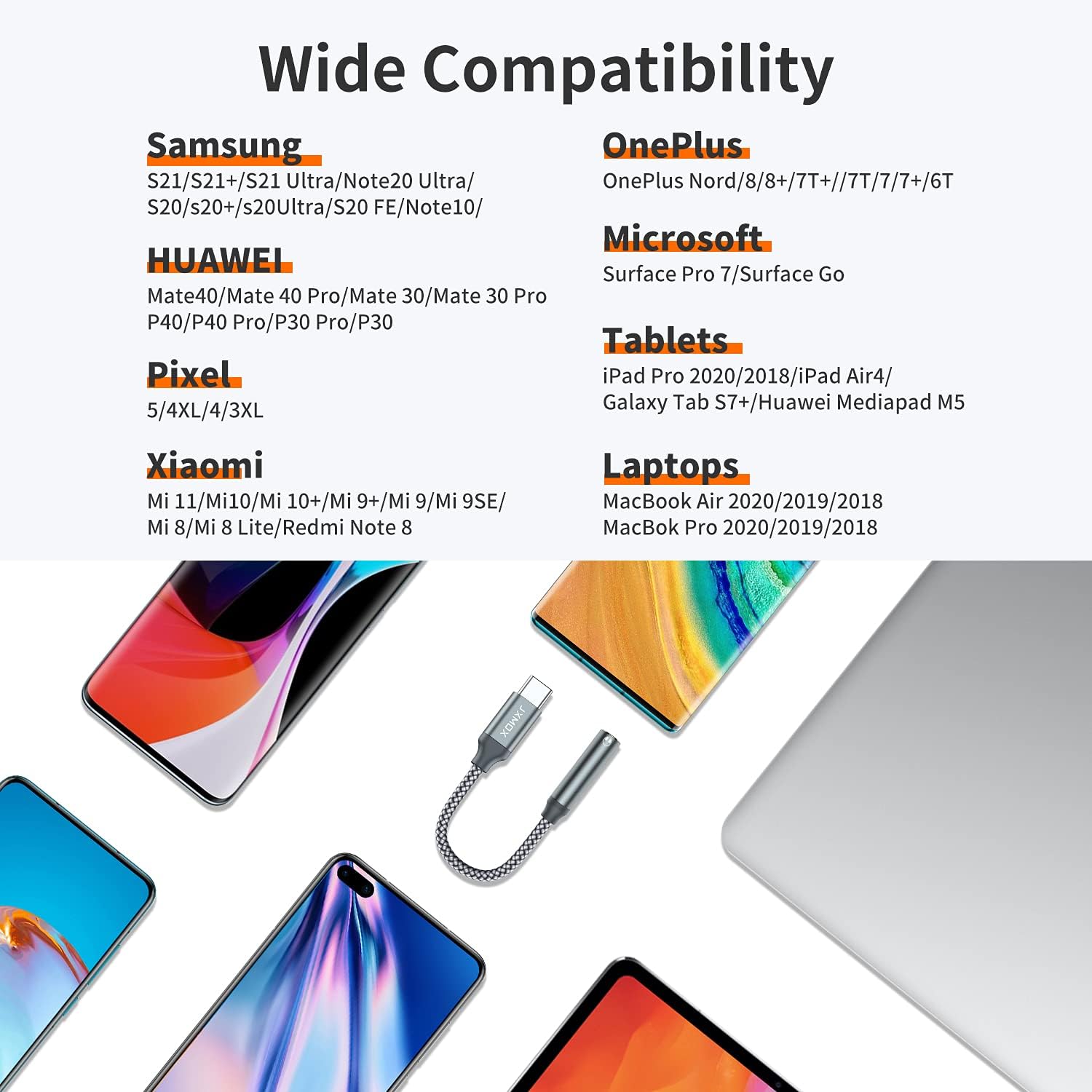 JXMOX USB Type C to 3.5mm Headphone Jack Adapter,Audio Adapter USB C to Aux Dongle Cable Cord Compatible with Pixel 4 3 2 XL,Samsung Galaxy S21 S20 Ultra S20+ Note 20 10 S10 S9 Plus,ipad Pro/Air 4 : Electronics