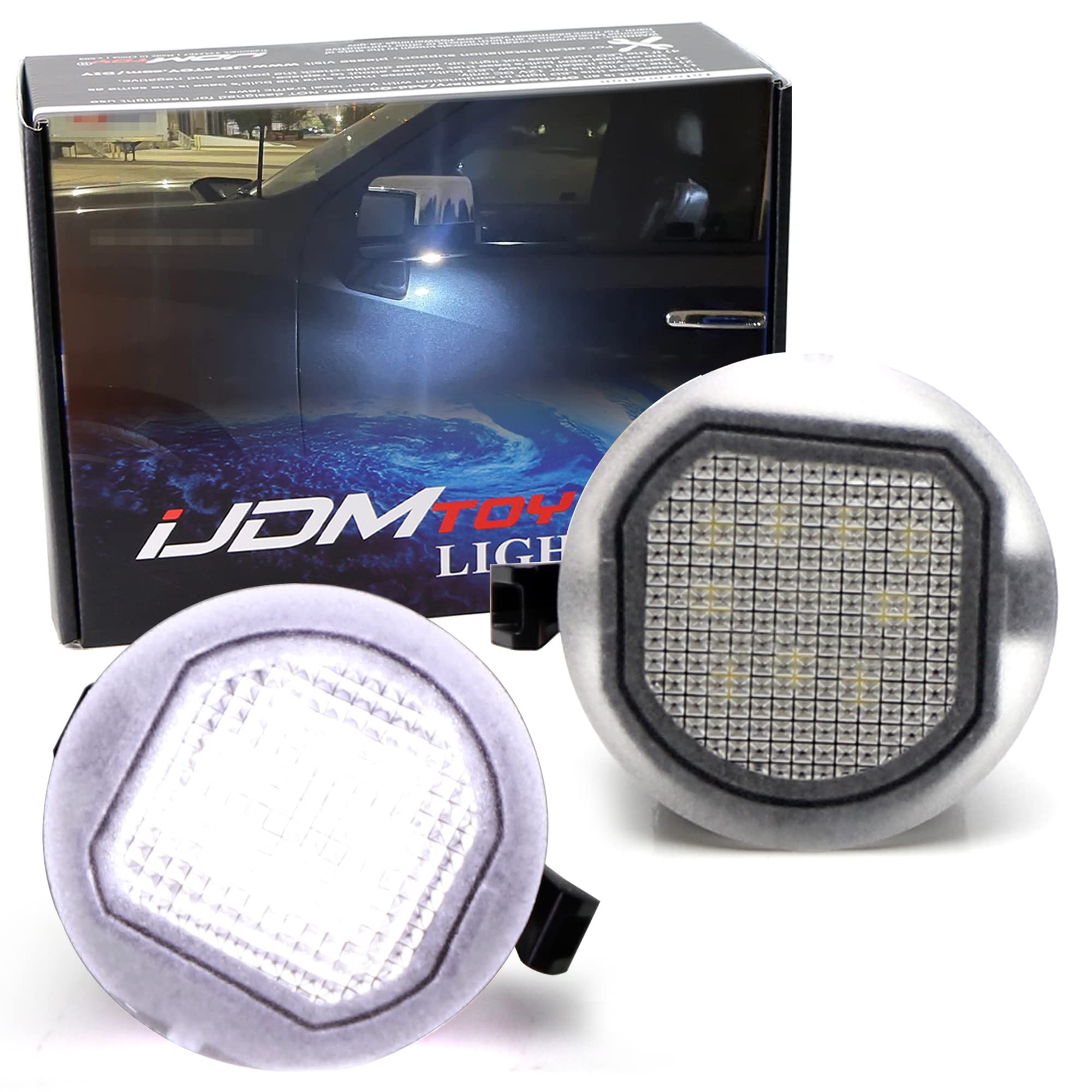 iJDMTOY White 18-SMD Full LED Under Side Mirror Puddle Lights Compatible With 2019-up Chevrolet Silverado Suburban/Tahoe, GMC Sierra Yukon, Cadillac Escalade, etc