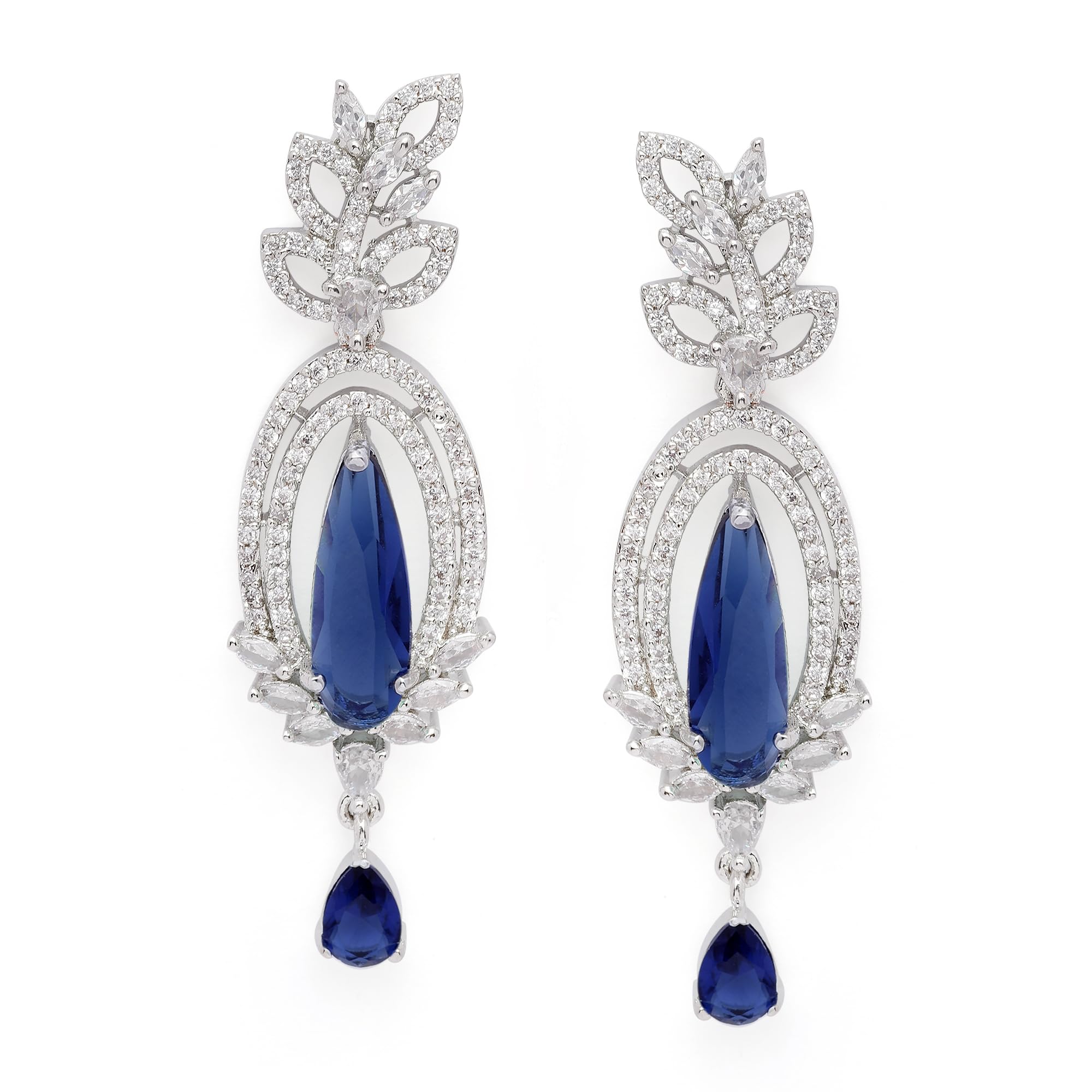 zeneme Rhodium-Plated American Diamond Studded Handcrafted Teardrop Shaped Drop Earrings For Girls and Women-picture-23