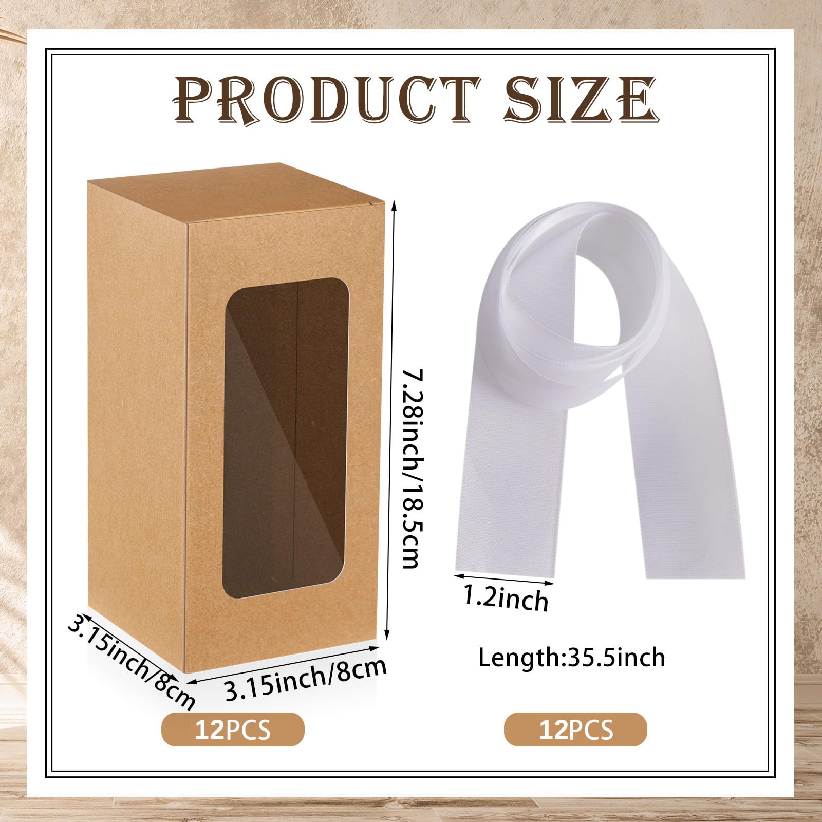 Fulmoon 12 Sets Sublimationsglas-Boxen, Dankeschön-Glasflaschen-Boxen mit Schleife, Geschenkverpackung, Gaine für Muttertag, Hochzeit, Party, Versand, Rohlinge, Sublimation, Geschenkverpackung, Braun