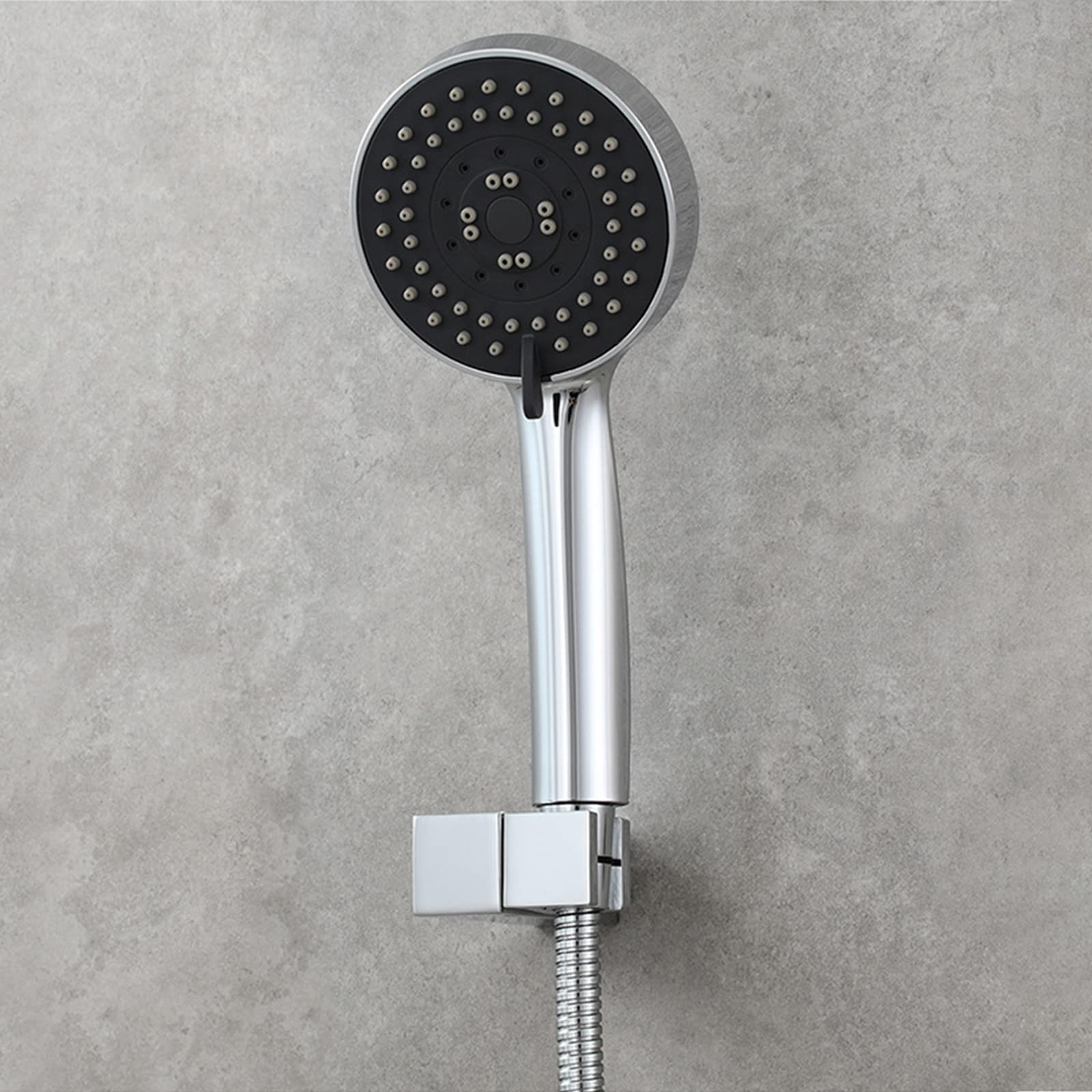 AKAZI Duschkopfhalter, quadratische Messing-Handbrausehalterung, 360 ° Verstellbarer Wandbrausehalter, Silber