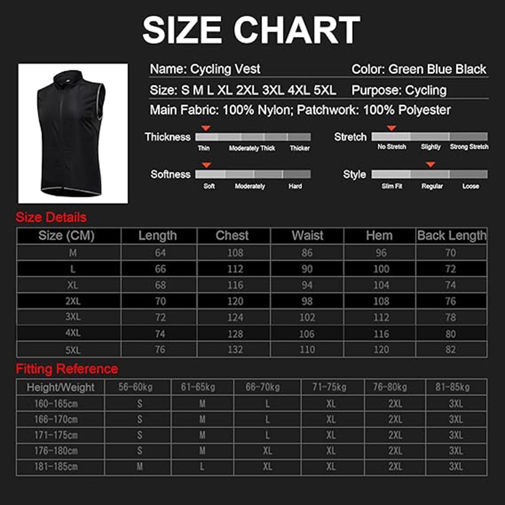 Gilet Ciclismo Sportivo Gilet Ciclismo Leggero e Traspirante Gilet da Ciclismo con Tasca Gilet Corsa Gilet Bici MTB Antivento Giacca Senza Maniche Estate,Black-5XL