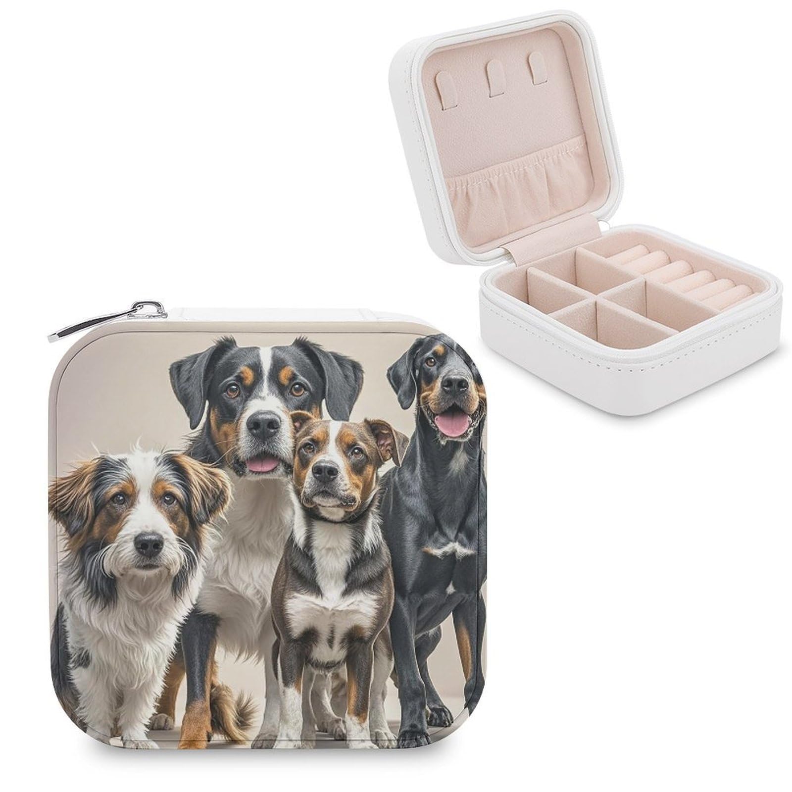 LZQPOEAS Dogs Jewelry Box Mini Jewelry Travel Case Trendy Stuff Ring Box Custom PU Leather Jewelry Boxes Portable Jewelry Case Earring Storage Organizer for Girls Women