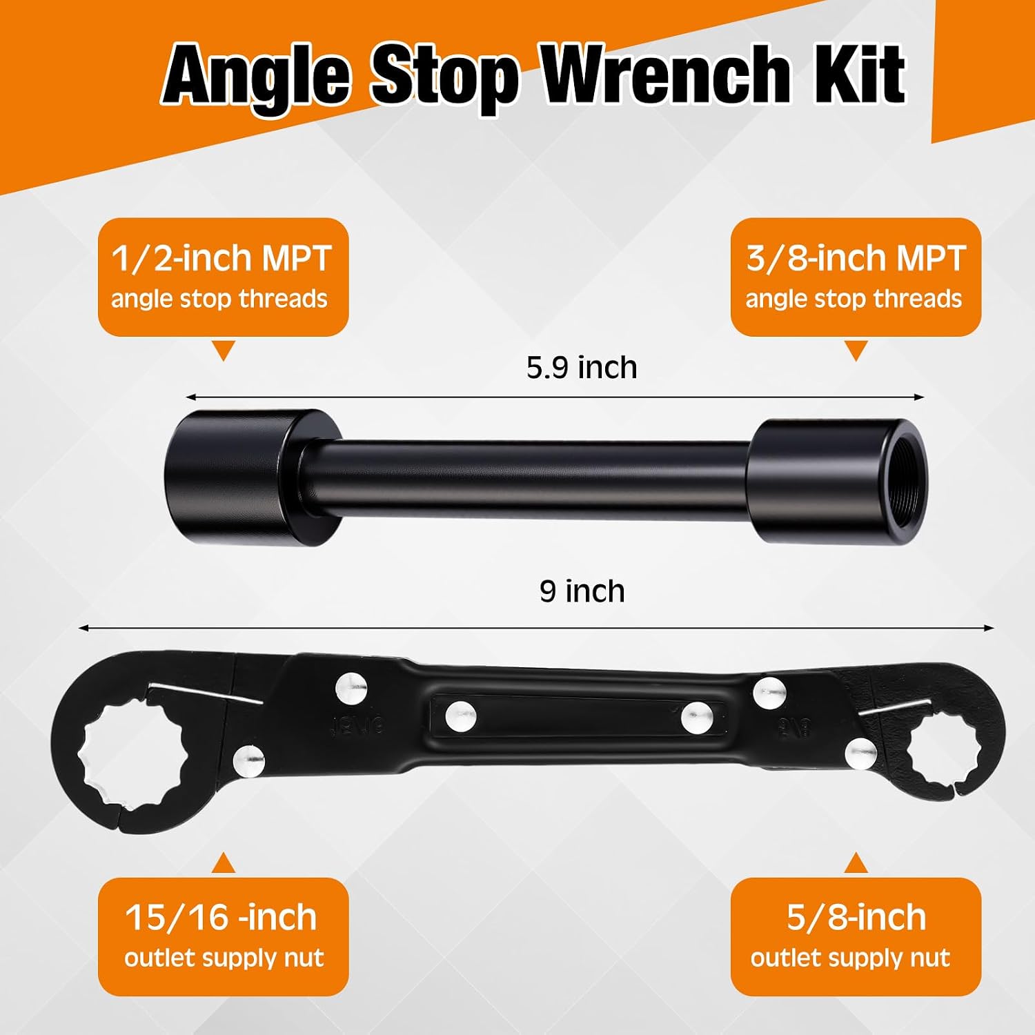 4 Pcs Angle Stop Wrench Kit Plumbing Tool, Olive Ring Removal Tool with Diameter of 1/2", 3/4", Compression Sleeve Puller for 1/2" Compression Fitting, Install Angle Stop Nut(Olive,Black)