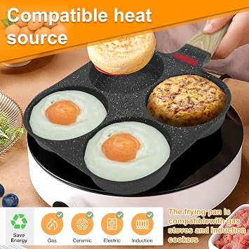 4 Cups Egg Frying Pan Set,Aluminum Alloy Nonstick Omelet Egg Cooker Pan Heavy-Duty Egg Skillet Gasstove top,Small Breakfast Egg Pan with Brush and Spatula Gas stoves Cooking