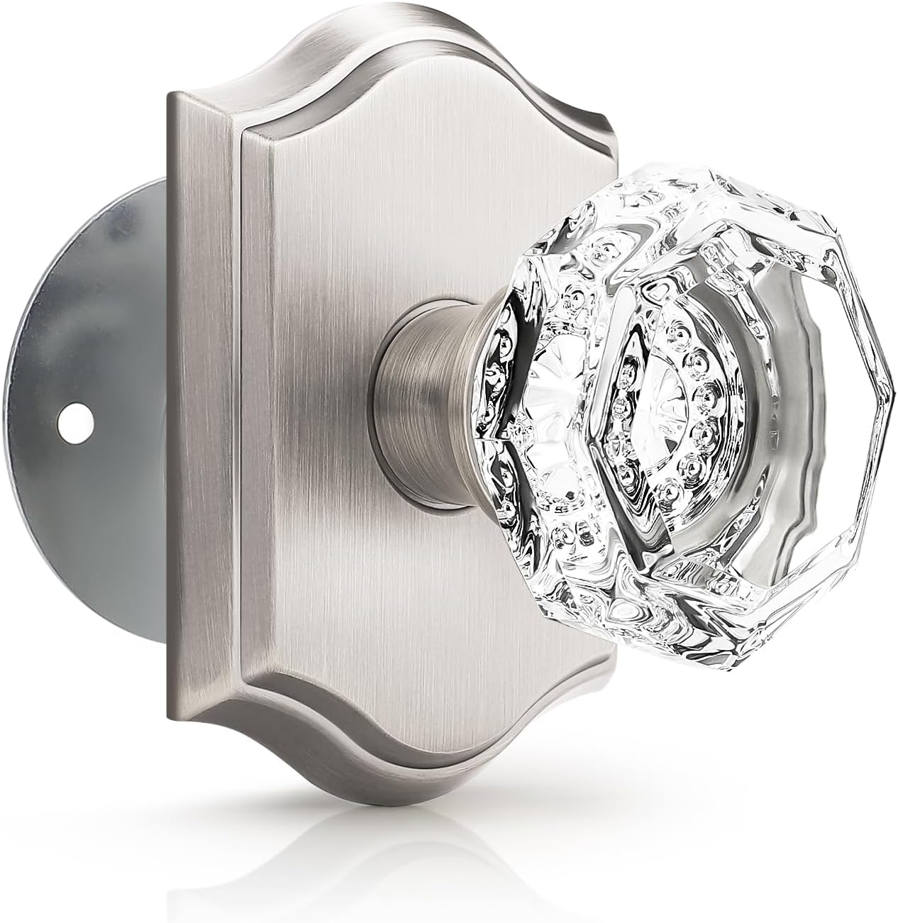 Orger Octagonal Crystal Door Knobs 5 Pack, Interior Privacy Door Handle for Bed/Bathroom with Pin Lock Inside, Antique Bronze Vintage Rosette Door Knob with Heavy Duty Genuine Glass