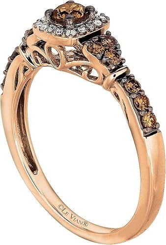 Vista 3 de LE VIAN Anillo de halo con forma de cojín de diamante blanco y chocolate de 12 quilate para mujer Anillo de aniversario de oro rosa de 14 quilates