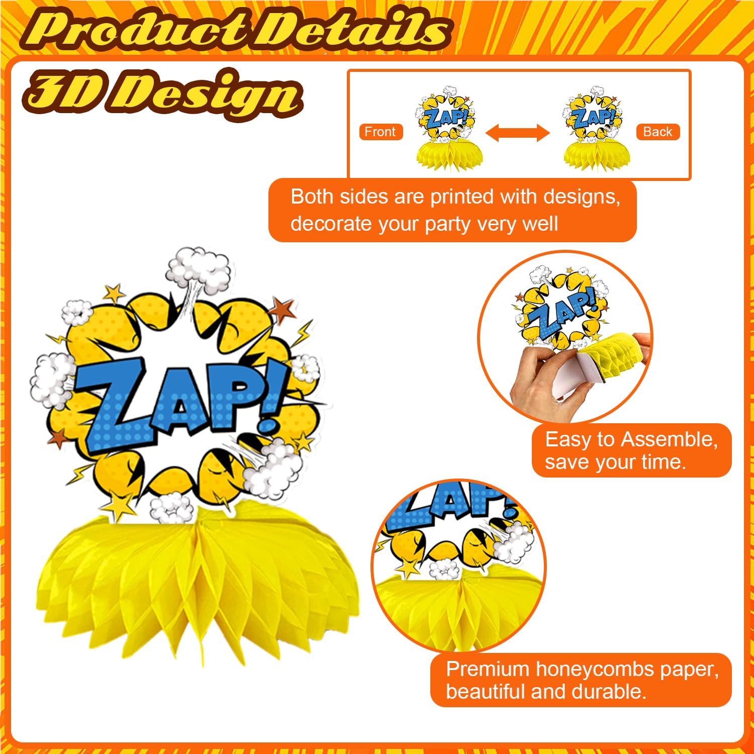 10 Pieces Hero Party Decoration, Hero Honeycomb Centerpieces 3D Table Topper Standing Decorations, Hero-Theme Party Supplies for Birthday Shower Decorations