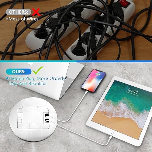 Miniatura 6 de KYHSHJ Kit de zócalo de piso circular empotrado con2* 20 Amp de acero inoxidable GFCI Salida de receptáculo, hardware resistente a la corrosión,