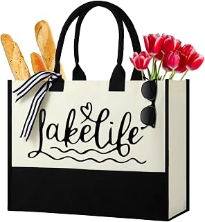 Personalized Canvas Initial Tote Bags,Embroidery Monogram with Leather Handle,Present Suitable for Mom,Wedding,Beach