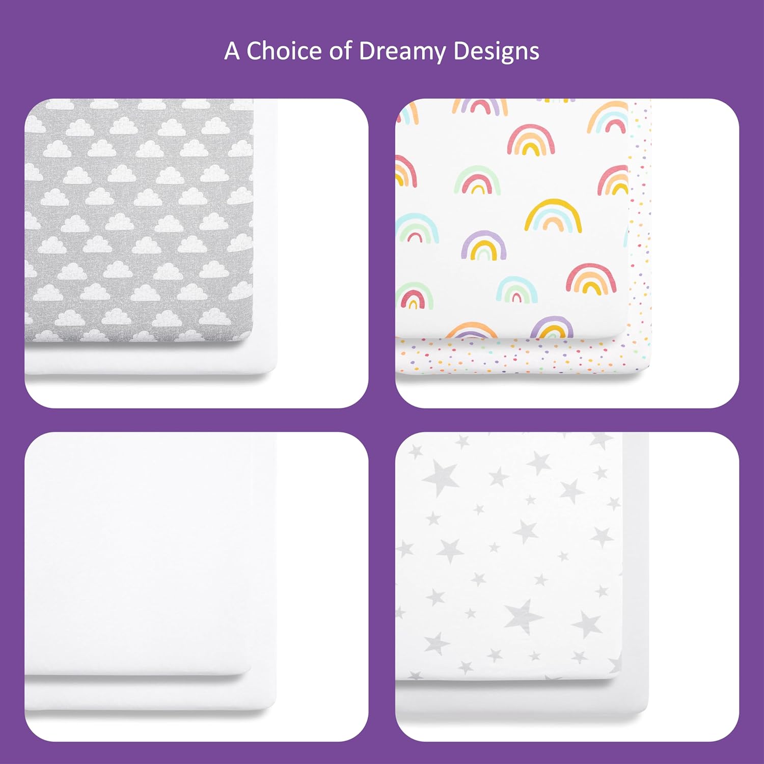 Baby Crib Fitted Sheets, Super Soft Cotton with Fun Designs for Boys and Girls, Light and Breathable, Long Lasting, Machine Washable (Pack of 2) (Rainbow)