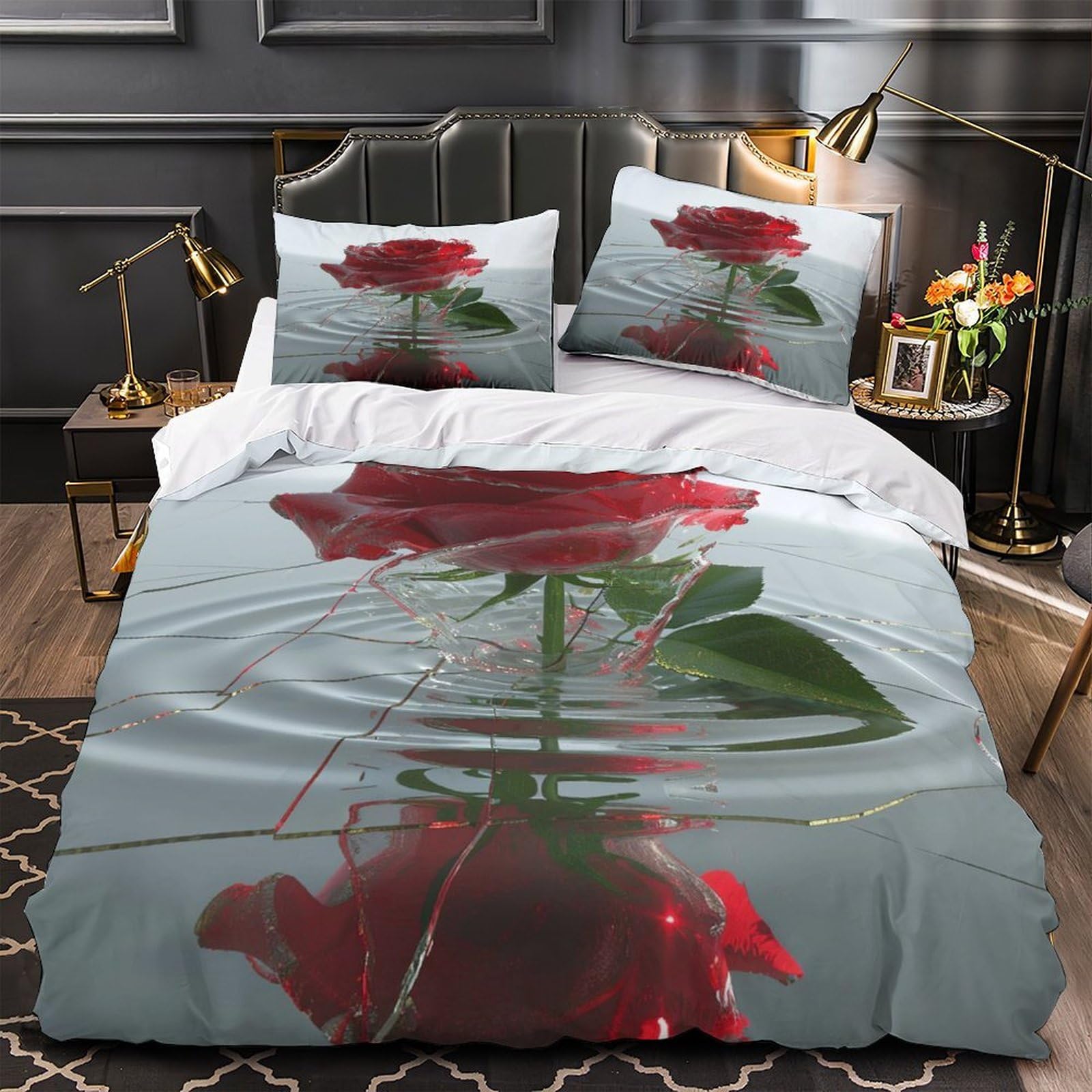 Housse de couette rose rouge 140x200 parure lit microfibre
