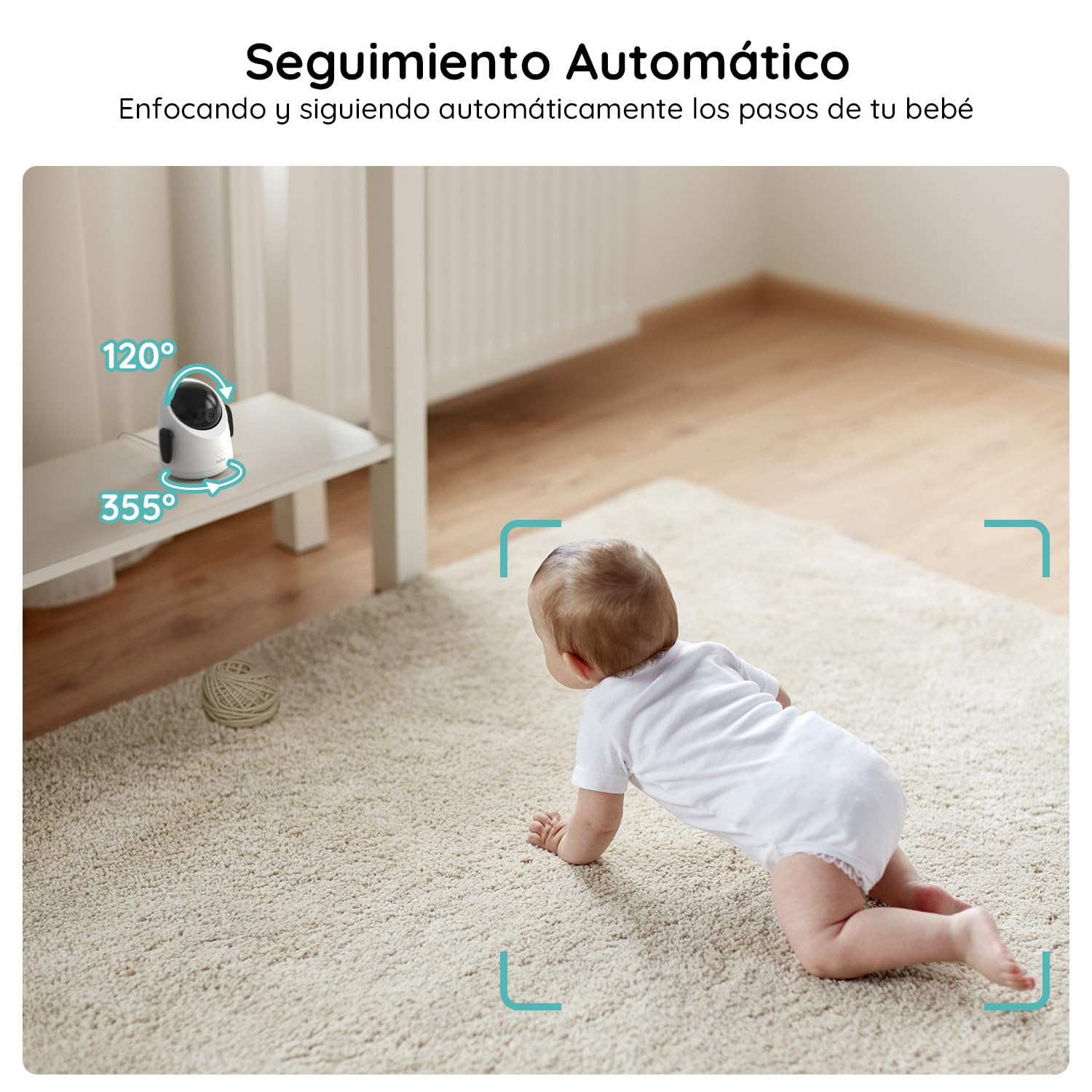 BOIFUN Vigilabebes con 2 Camaras con App Movil, 1080P Camara Vigilancia Bebe Pantalla Dividida, 360°Seguimiento Automático, Monitoreo de Movimiento, Valla Virtual con IA, Zoom 4X