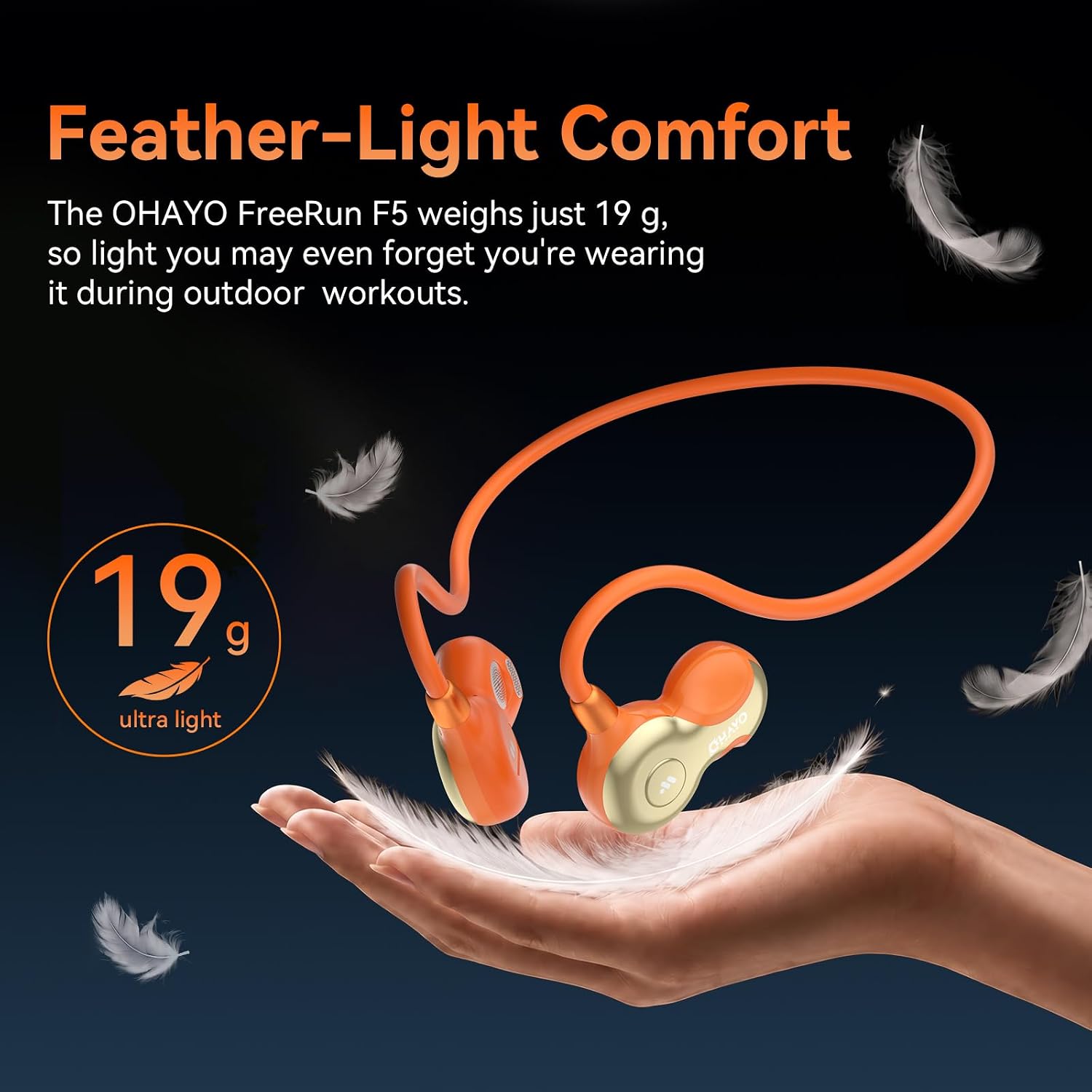  Open Ear Headphones, Bluetooth 6.0 Air Conduction Sports Earbuds, 19g | Lightweight Wireless Earphones for Running, Cycling & Workouts, IPX7 Waterproof Headset, Dual-Mic, FreeRun F5, Orange thumbnail