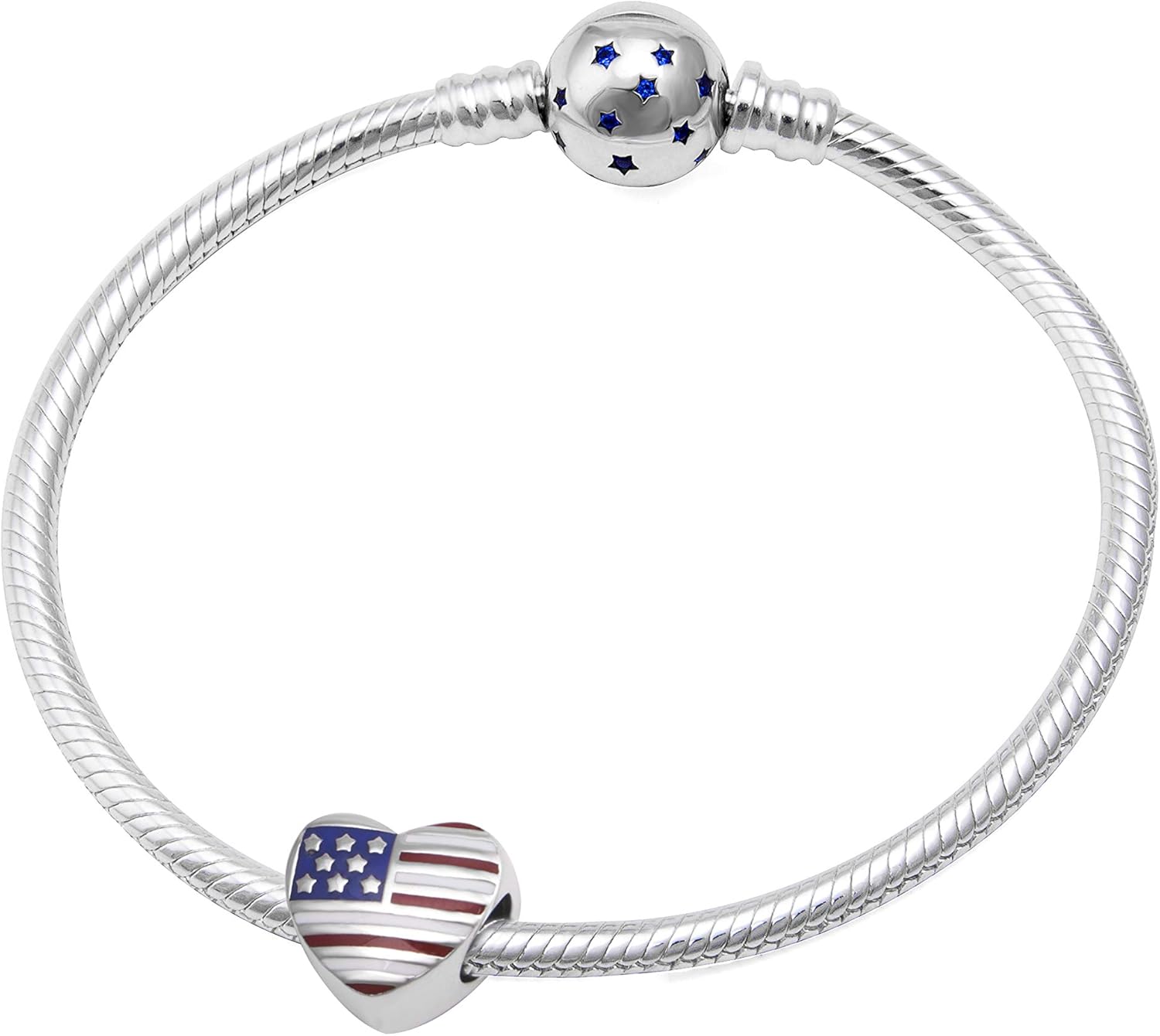 USA American Flag Charms 925 Sterling Silver Heart Love Motherland Charms Fits Pandora European Bracelet,Valentine's Day Gifts - Image 4