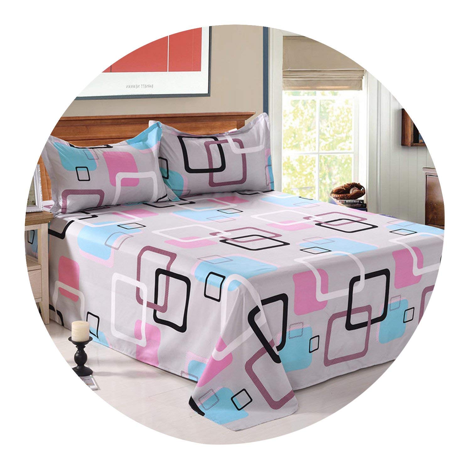 Bed Sheet with Pillowcase Single Double Queen Bed Linen Reactive Printed Flat Sheet Set Leaf Bedding Sheet Sets,Cyg,230Cm X 230Cm