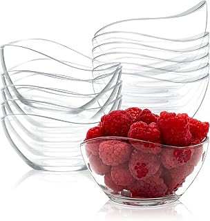 Vikko 10oz Glass Dessert Bowls, Set of 12 - Stylish Wave Design Ice Cream, Salad, Snack Bowls, Microwave & Dishwasher Safe