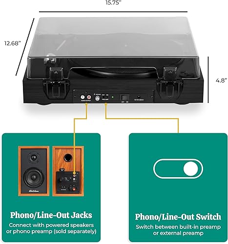 Miniatura 4 de Electrohome Montrose - Tocadiscos de vinilo de 2 velocidades, con lápiz óptico Audio-Technica, motor de control de velocidad, preamplificador