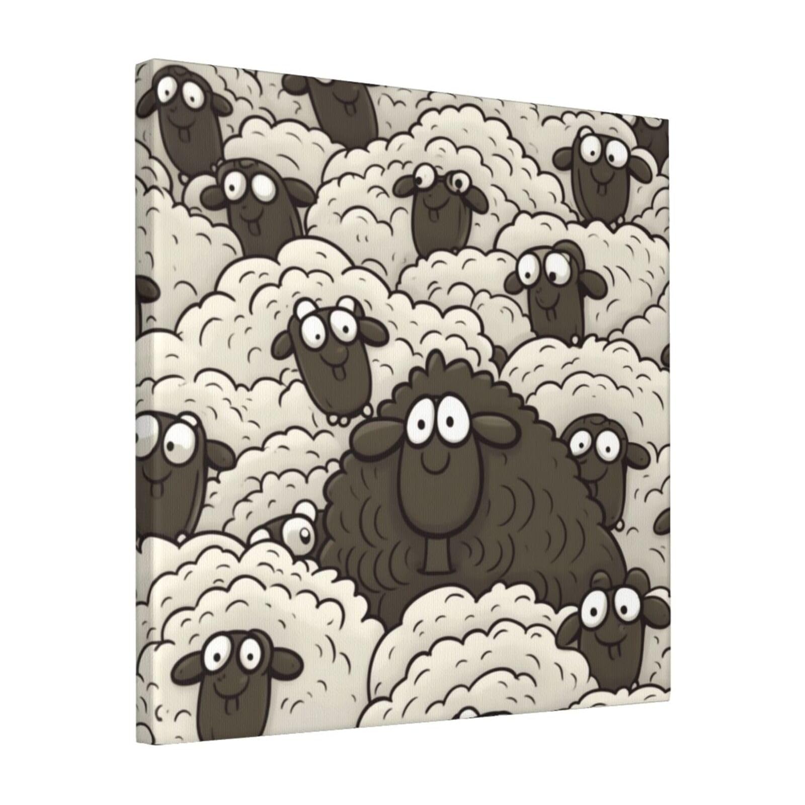 KLOPH Cartoon Black White Sheep Canvas Wall Art for Living Room 16"x16" Modern Artwork Painting for Bathroom Hanging Canvas Prints Aesthetic Wallart for Bedroom Kitchen Office Wall Decor