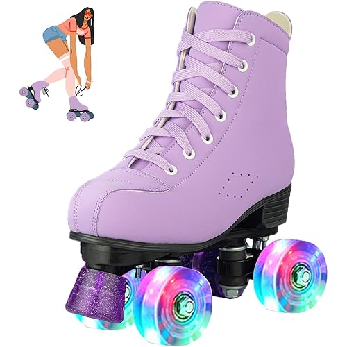 jessie Roller Skates for Women, Microfiber Leather and Flash Wheels Adult Roller Skates Outdoor Indoor for Beginner