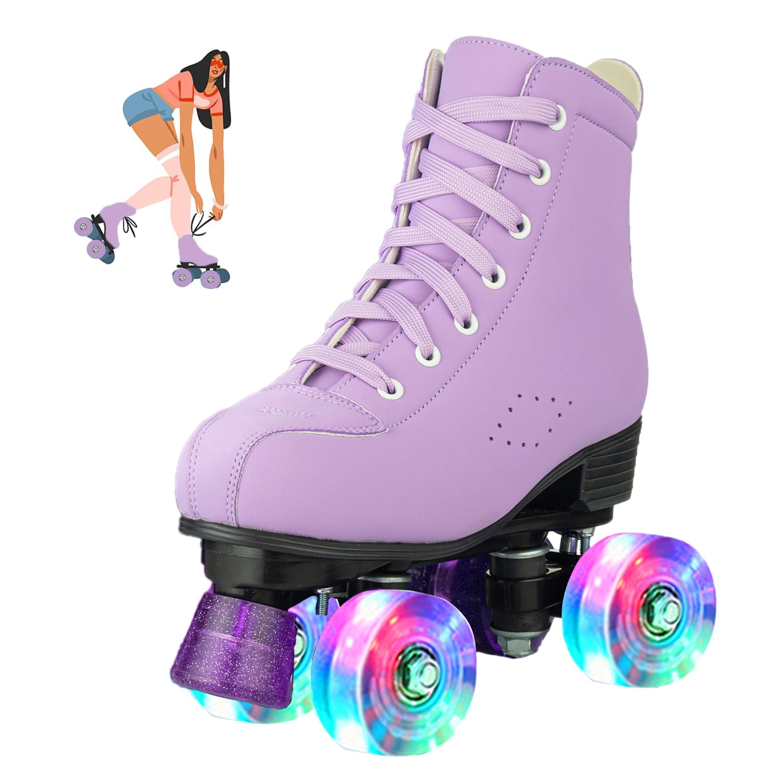 jessie Roller Skates for Women, Microfiber Leather and Flash Wheels Adult Roller Skates Outdoor Indoor for Beginner