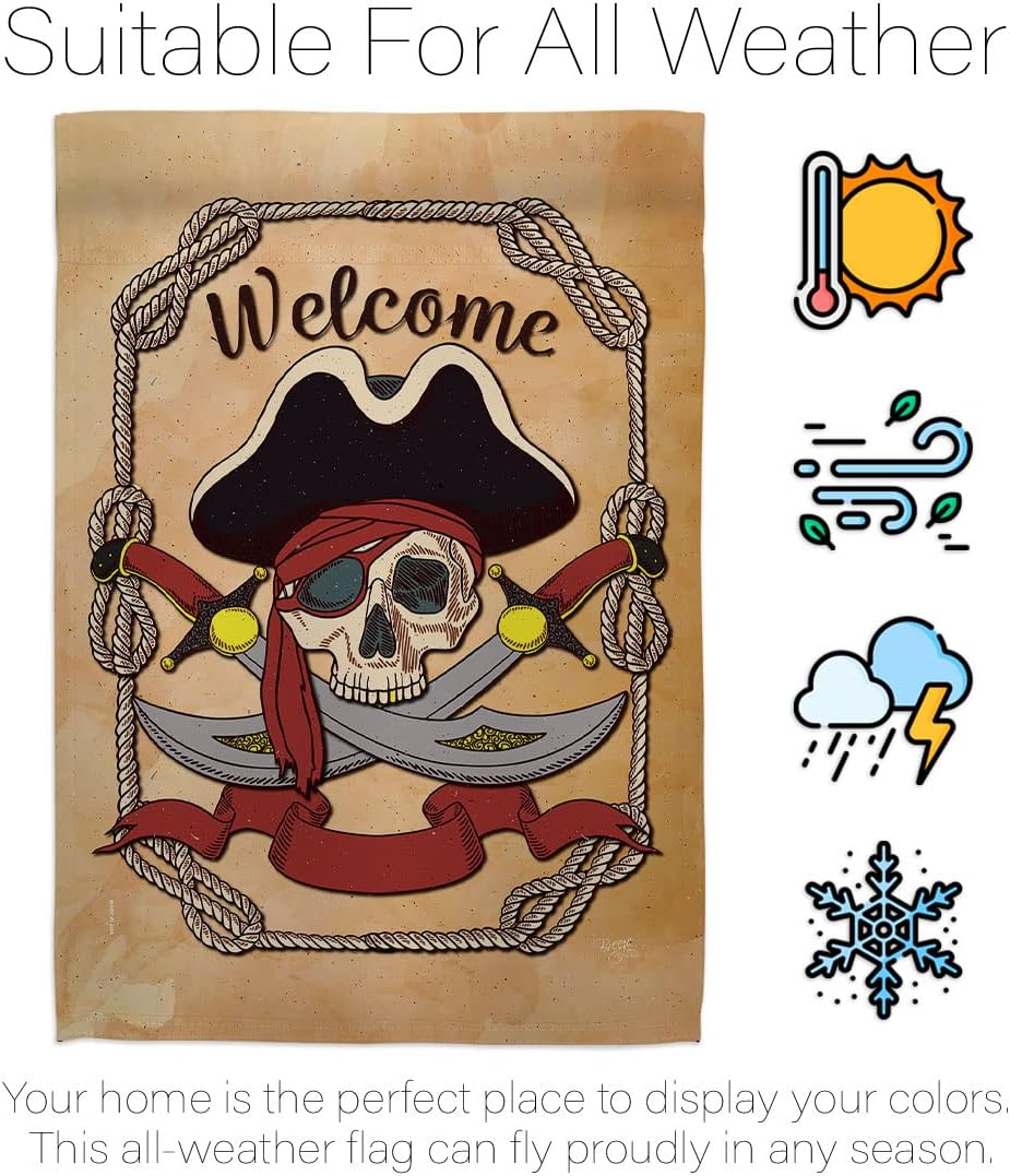 Breeze Decor G157059-BO Ahoy Pirate Coastal Impressions Decorative Vertical 13" x 18.5" Double Sided Garden Flag Printed in USA