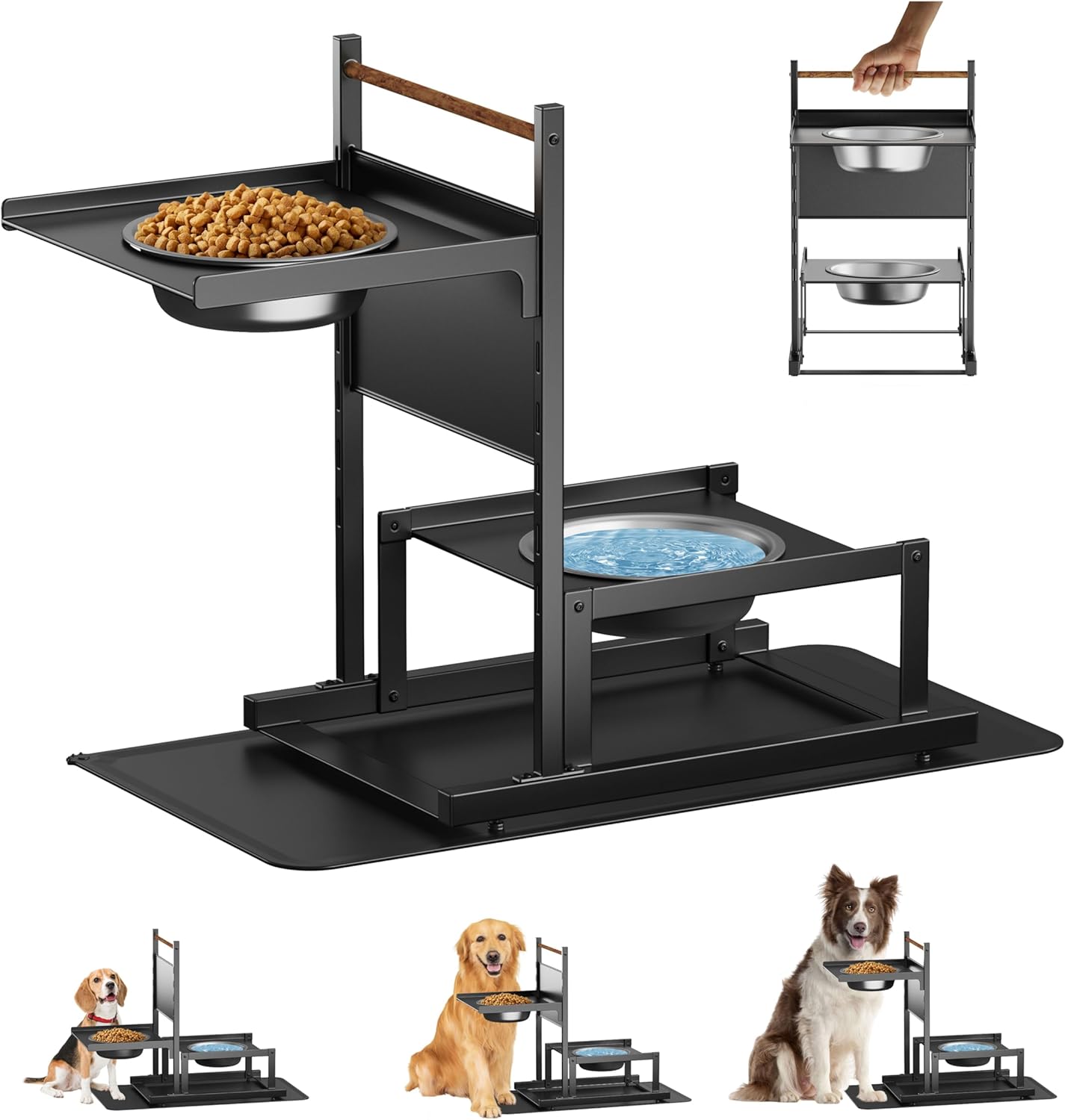 Elevated Dog Bowls with2 Stainless Steel Bowls, Adjustable Raised Dog Bowl Stand Holders with Non-Slip Mat, Metal Water Feeder for Medium,Large Puppy