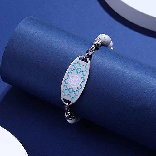 Miniatura 6 de JFJEWER Pulseras de alerta médica para mujeres y hombres, pulsera de identificación médica personalizada, 7 chakras con cuentas de emergencia,