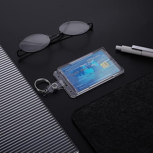 Miniatura 4 de Portatarjetas de identificación con llavero, paquete de 2 soportes de tarjetas de alta resistencia, llavero de plástico duro, protector para