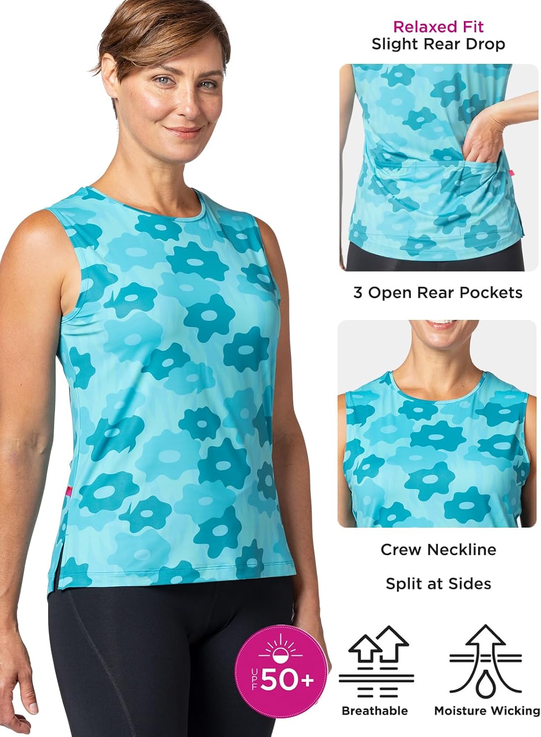 Terry Cycling Jersey Womens Soleil Split Tank Top for Women, UPF 50 + Sleeveless Bike Jersey Summer Top