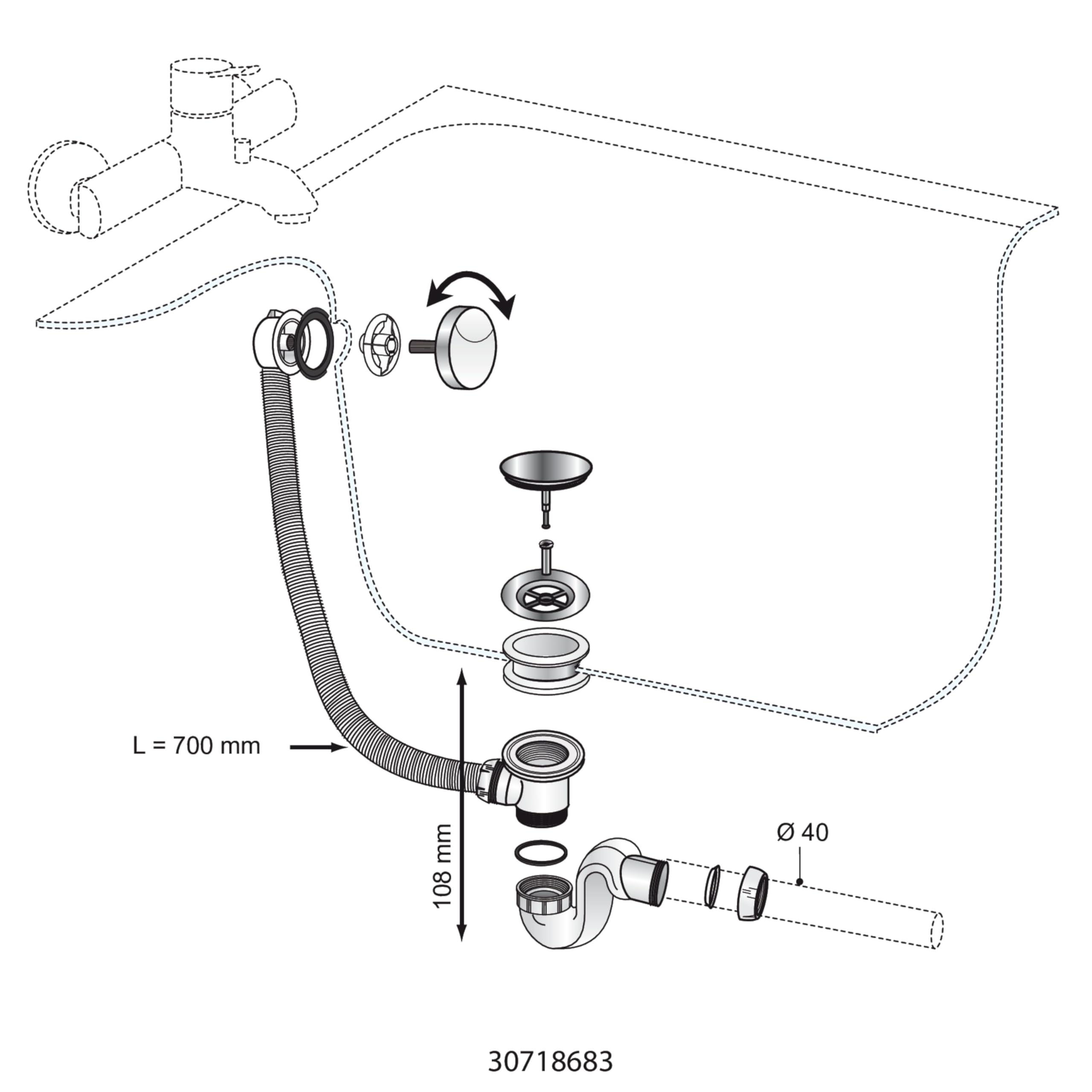 Wirquin 30724373 Ensemble complet vidage de baignoire avec siphon, noir