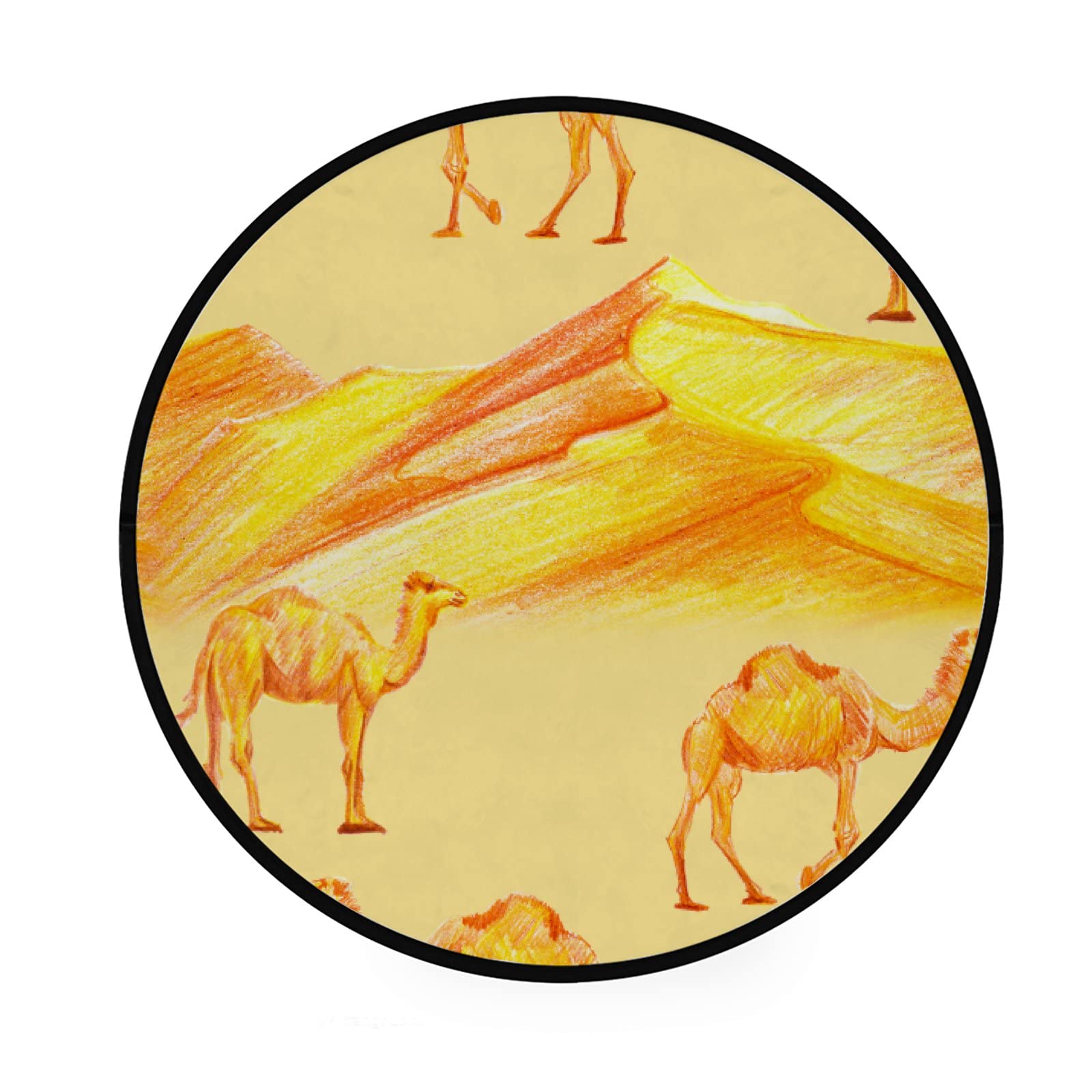 Amazon | アフリカのラクダ砂漠の砂 ラウンド フロアマット カーペット