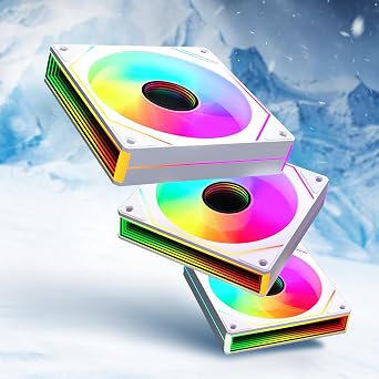 Prism 7PRO 120mm ARGB Case Fan 3-Pack White, Infinity Mirror Reverse PC Cooling Fan, PWM Sync & Daisy-Chain Computer Fan, Next-Gen Silent HDB, High Airflow for Gaming PC & Color Themed Builds