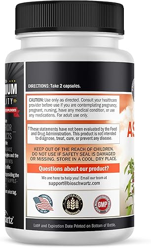 Miniatura 3 de BioSchwartz Ashwagandha Supplements - Cápsulas de Ashwagandha extra fuertes de 500 mg por porción, sin gluten, sin OMG, fabricadas en los Estados