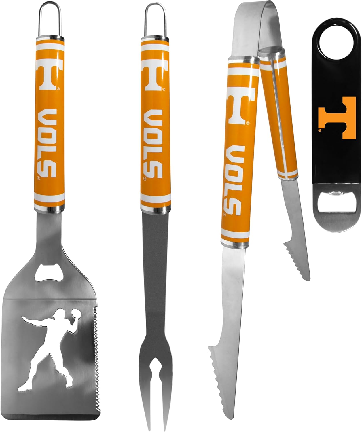 Siskiyou NCAA Tennessee Volunteers 3 pc Steel Logo BBQ Tools w/Bottle Opener, One Size, Team Colors